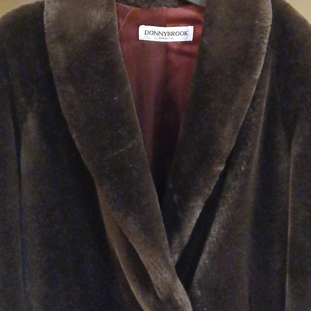 Donnybrook Faux Black/Brown Mink Coat Single Button Lined sz XS.  Mob Wife - Picture 15 of 16